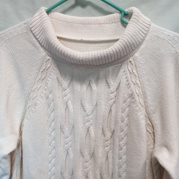 A.N.A. Cream Color Cable/Diamond Knit Long Tunic Length Cowl Neck Sweater 1X - Picture 7 of 9